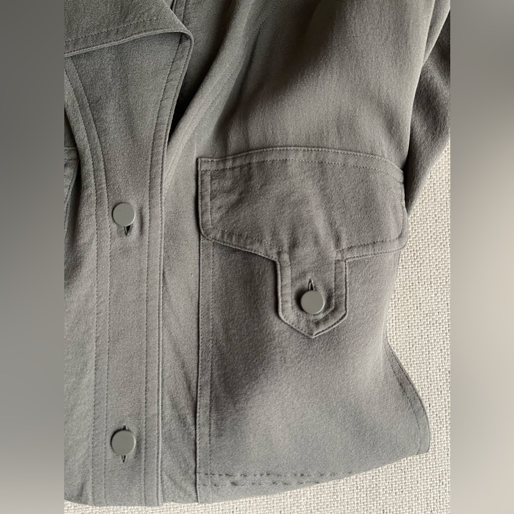 Alexander Wang 100% Silk Button Up Shirt / Tunic In Army /Olive Green Size 10 - Picture 15 of 16
